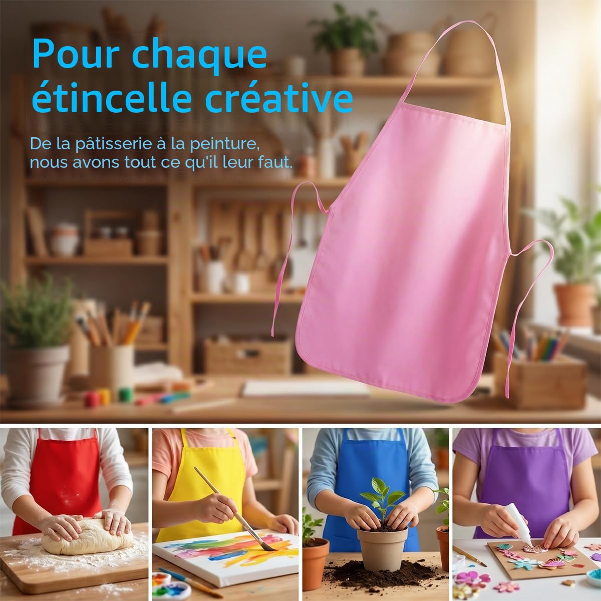 12 Pièces Tabliers de Peinture pour Enfants 2-9 Ans, 12 Couleurs | Children's Painting Apron, Tissu non Tissé, Jardinage Blouse pour la Pâtisserie, Les Travaux Manuels, Léger et Respirant