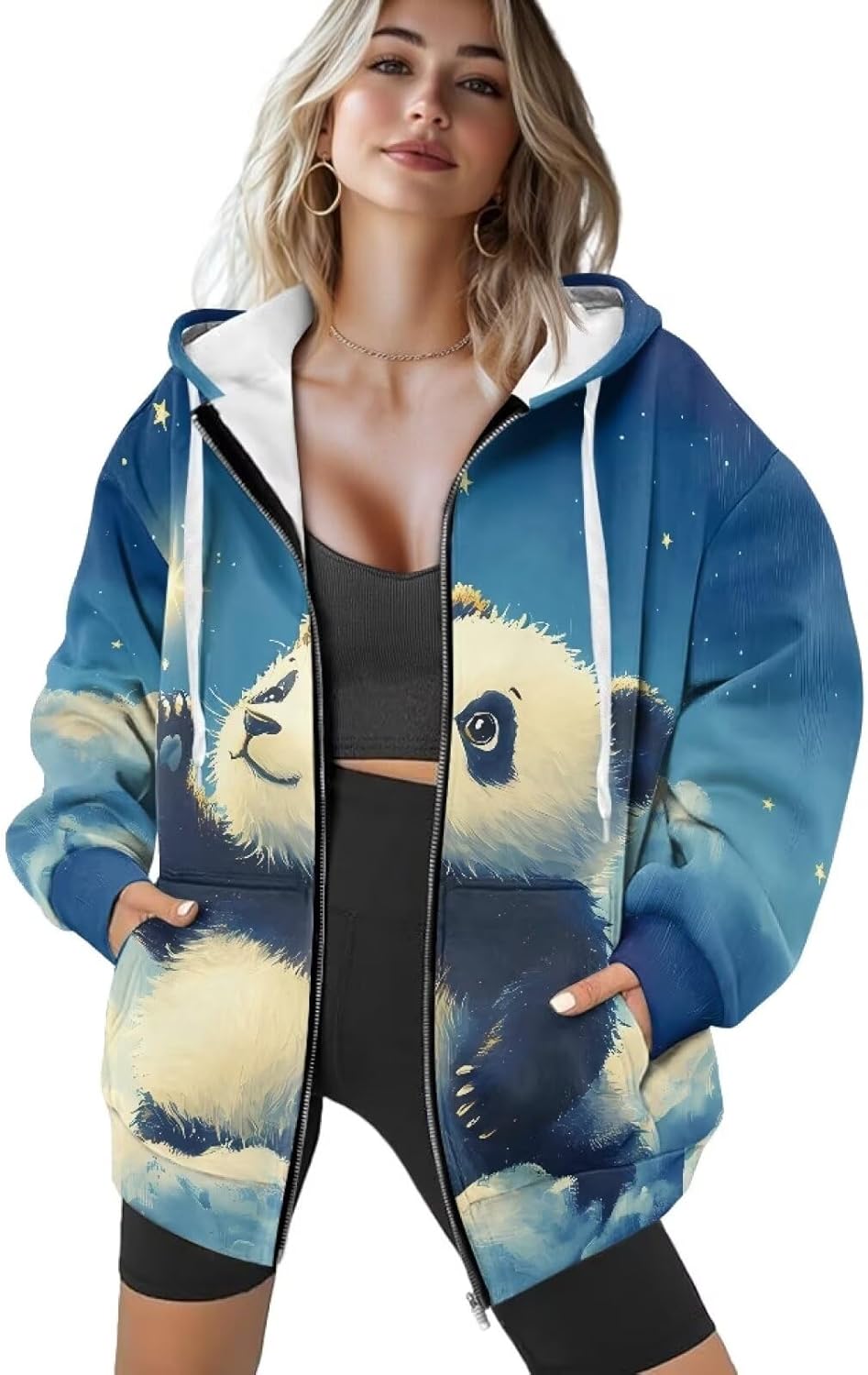 Womens Zipper Hoodie Casual Drawstring Hoodies Trendy Athletic Sweatshirt, Plus