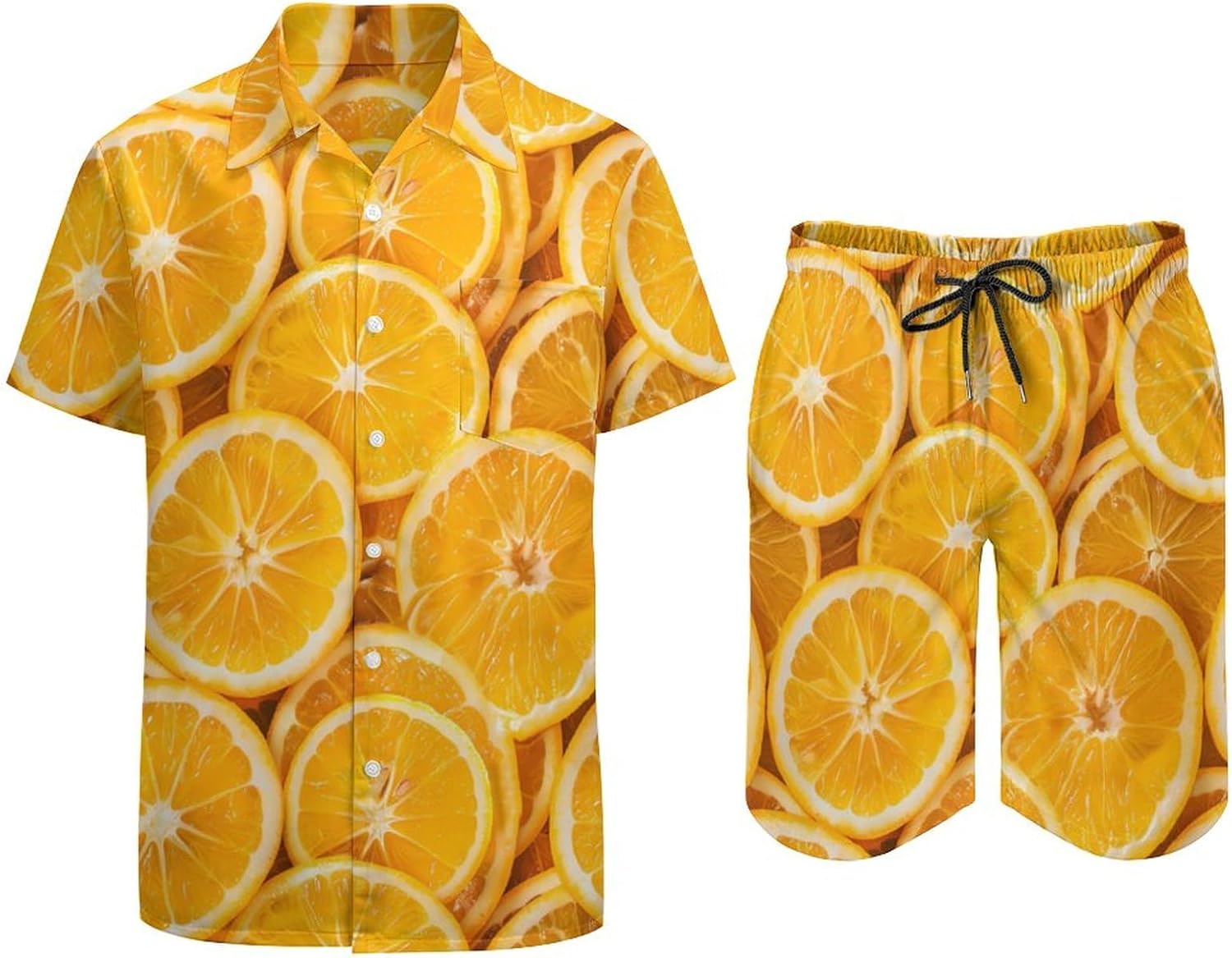 Orange Slices Men's Summer Beach Outfits Shirt And Shorts Set 2 Piece Vacation Swimwear