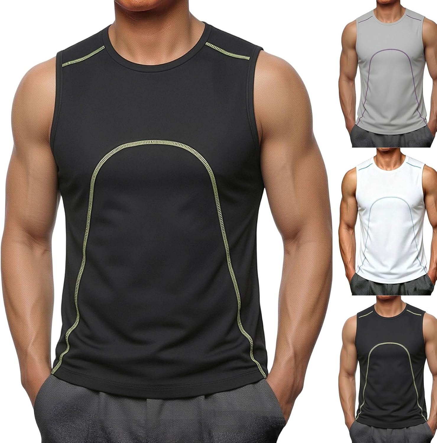 Cambkatl Men's Athletic Tank Top Sleeveless Crewneck Pullovers Casual Summer Running Workout Tee Shirts