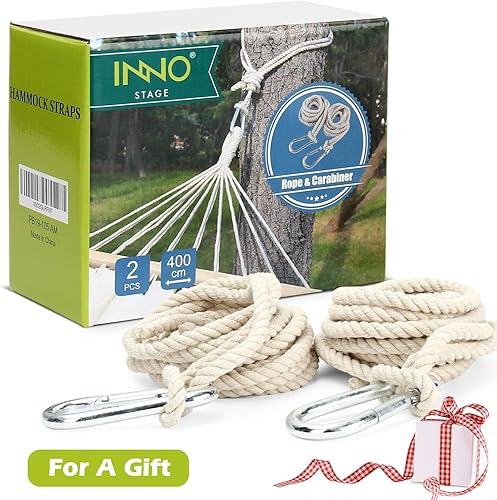 Miniatura 5 de Correas de hamaca para árbol extralargas, paquete de 2 correas colgantes para columpio de árbol, cuerda de hamaca de 16.4 pies cada una con