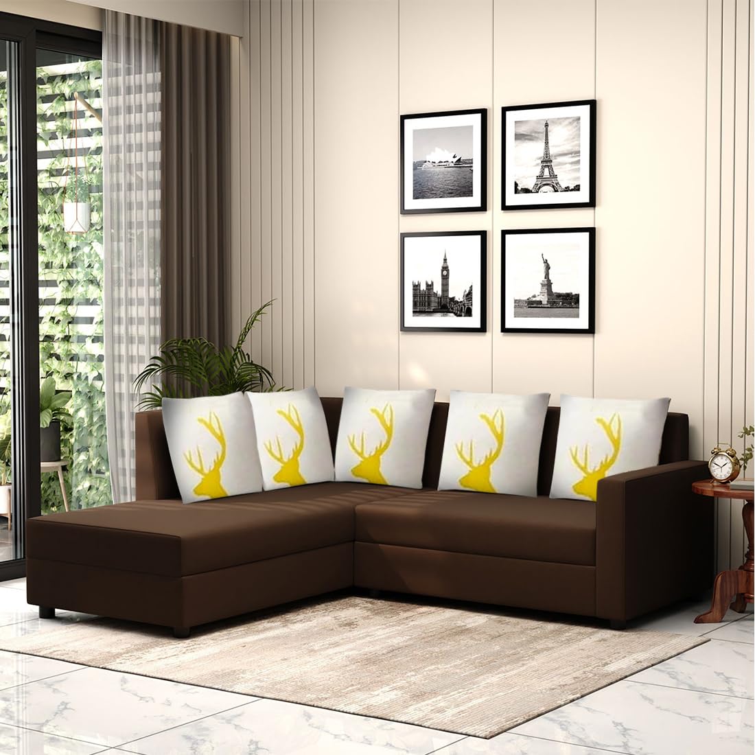 Sleepify Elegant 5 Seater Fabric LHS Corner L Shape Sofa Set (Brown