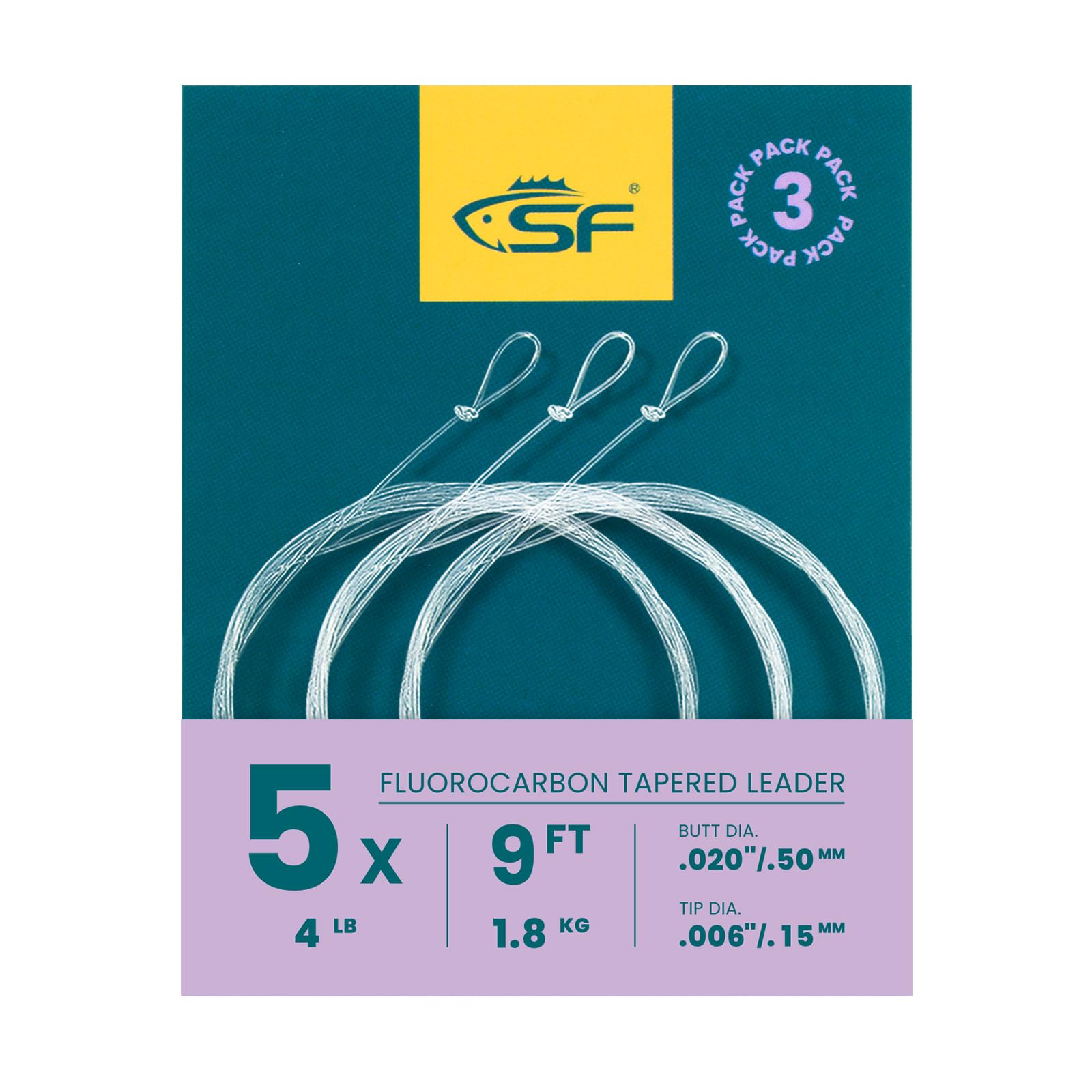 SF 3 Packs Pre-Tied Loop Fly Fishing Tapered Leader Fluorocarbon 7.5FT 9FT 12FT 0X 1X 2X 3X 4X 5X 6X 7X