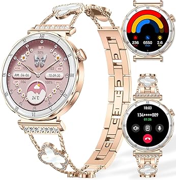 Smart Watch for Women, 1.19" AMOLED HD Screen Womens Smartwatch, Fitness Tracker with Heart Rate/Sleep Monitor, Bluetooth Call, IP67 Waterproof, Compatible with iOS & Android Luxury Gold RT-i222