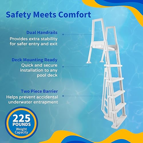 Vista 7 de Blue Wave NE1175 Escalera resistente para alberca, color blanco.
