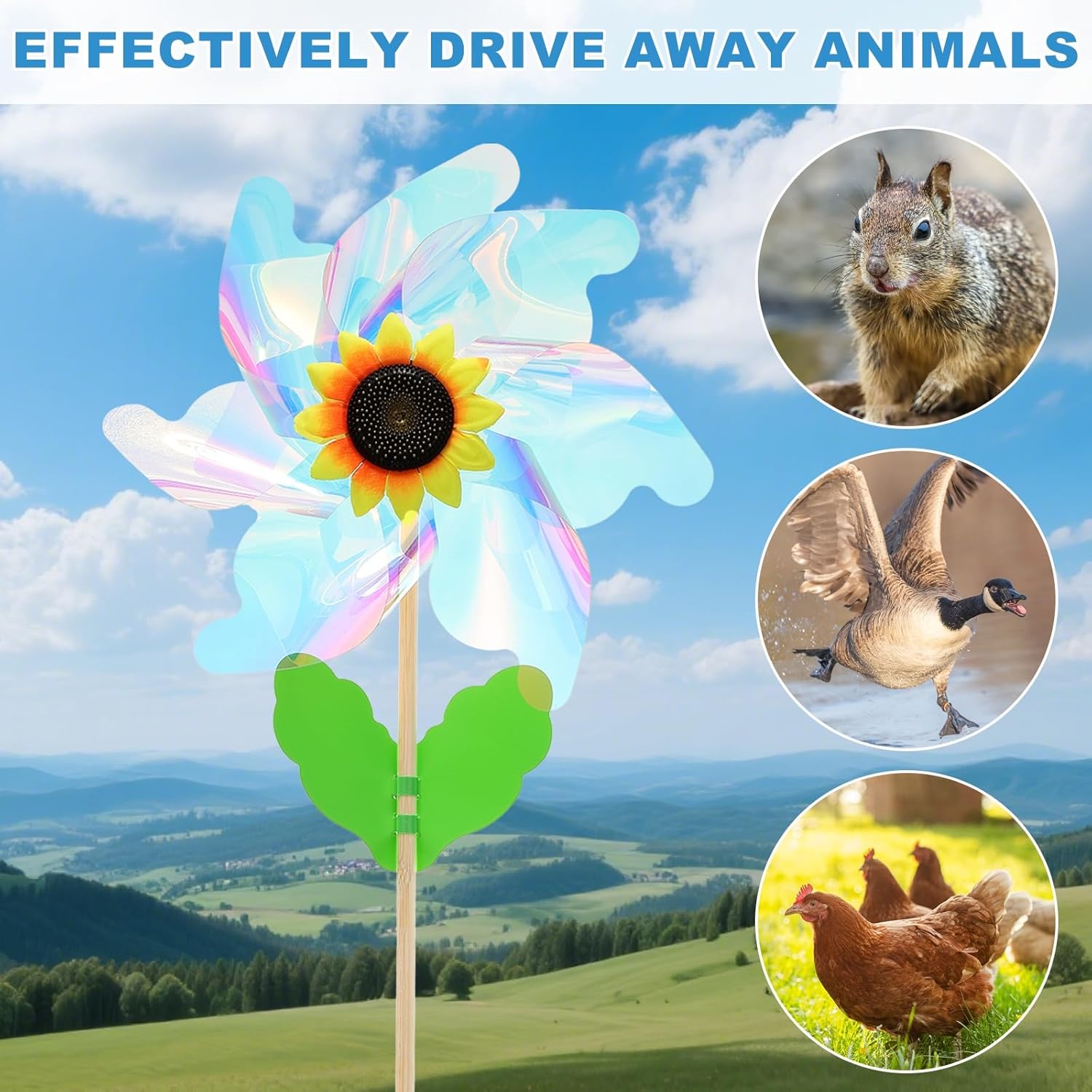 HARFINGTON Pinwheels 16.5" Wind Spinner Reflective Pinwheels 7 Leaves Wooden Windmill with Sunflower Wooden Sticks for Garden Yard Patio Lawn Outdoor Party Favors Gifts, Colorful