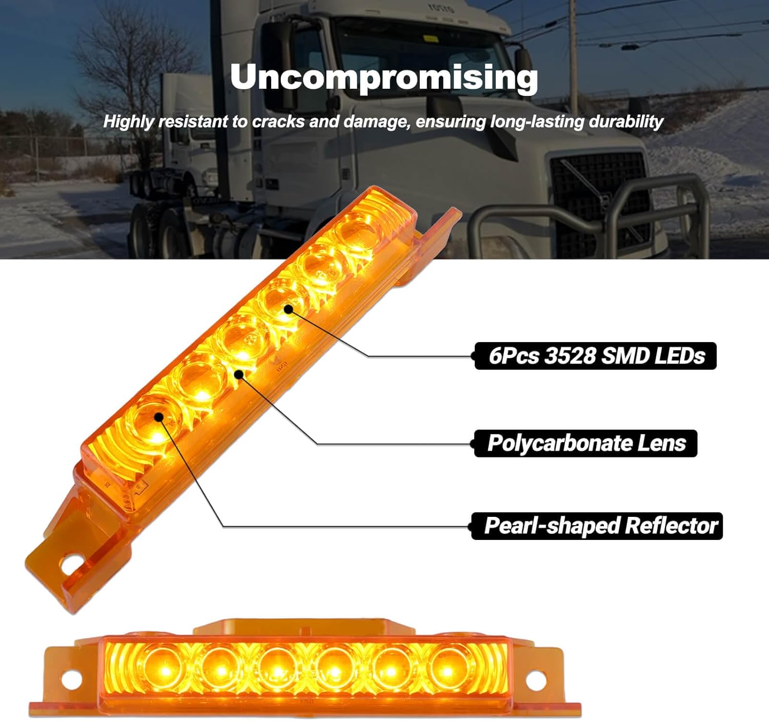 Top Marker Lights LED Cab Marker Fit for Volvo VNL VNM 2003-2020 Truck Roof Running Lights Assembly Amber Lens 6LEDs 12V, 5Pcs