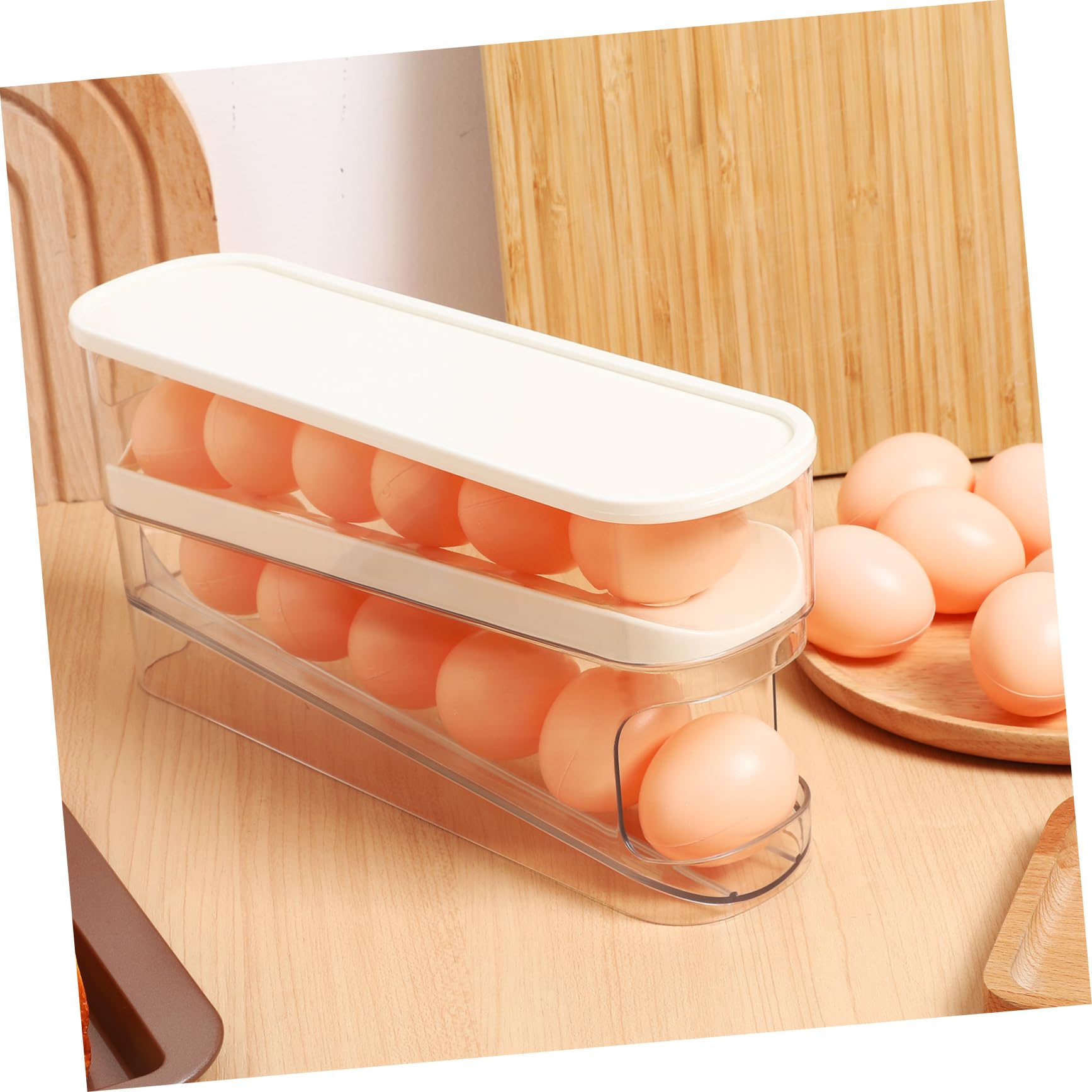 Gatuida Huevos con Rodillo Organizador de Almacenamiento de Huevos Refrigerador Estante de Doble Cubierta para Huevos de Cocina
