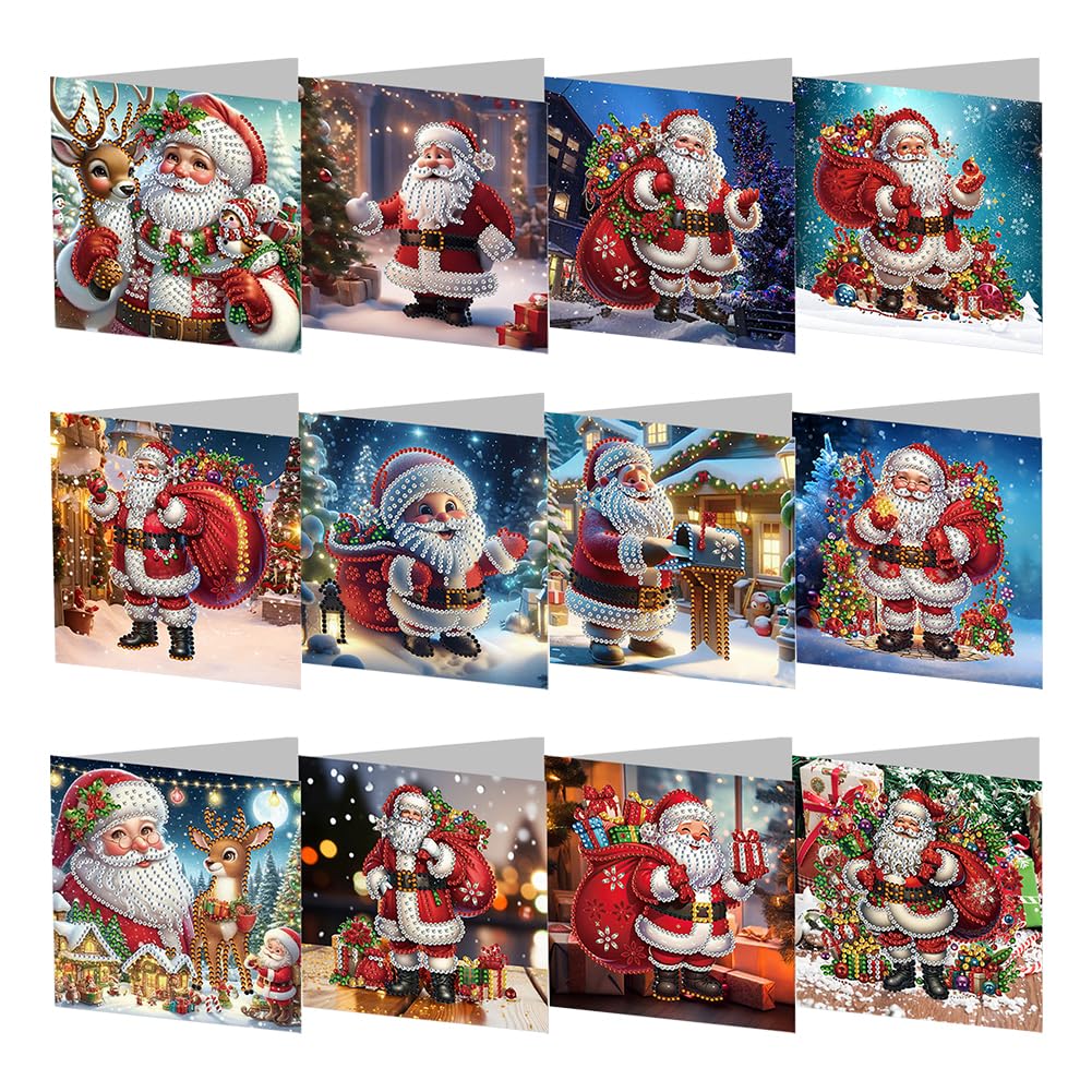 SPEPROECO Diamond Art Christmas Cards & Envelopes with Elements, Diamond Painting Greeting Cards Kit, Handmade Postcard