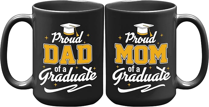 Proud Dad Proud Mom Black Mug 15Oz - Graduates Tea Cups for Mom