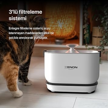 Xenon Smart Otomatik Şarj Edilebilir Bataryalı Kedi Su Sebili Hareket Sensörlü Pet Su Çeşmesi Kablosuz Evcil Hayvan Su Şelalesi Ultra Sessiz Çelik Tepsili Su Pınarı X8652 [Enerji Sınıfı A+]