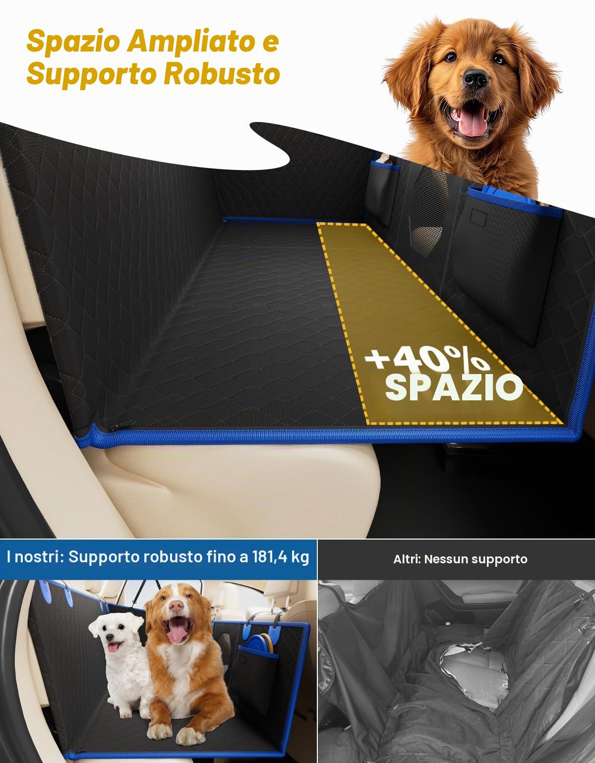 JOYTUTUS Coperta per cani sedile posteriore auto, fondo rigido, impermeabile e antiscivolo, per sedile posteriore, con protezione laterale e finestrella per auto, SUV