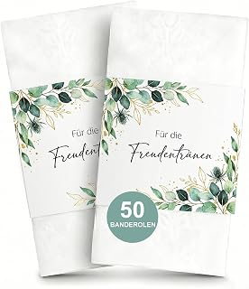 50Stück Freudentränen Taschentücher Banderole Hochzeit Deko mit Klebepunkte