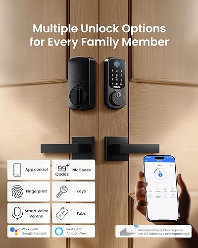 Miniatura 3 de DESLOC B200 Cerradura Inteligente de Huella Dactilar con 2 Manijas de Palanca, Juego de Cerradura de Puerta Delantera de Entrada sin Llave, Teclado