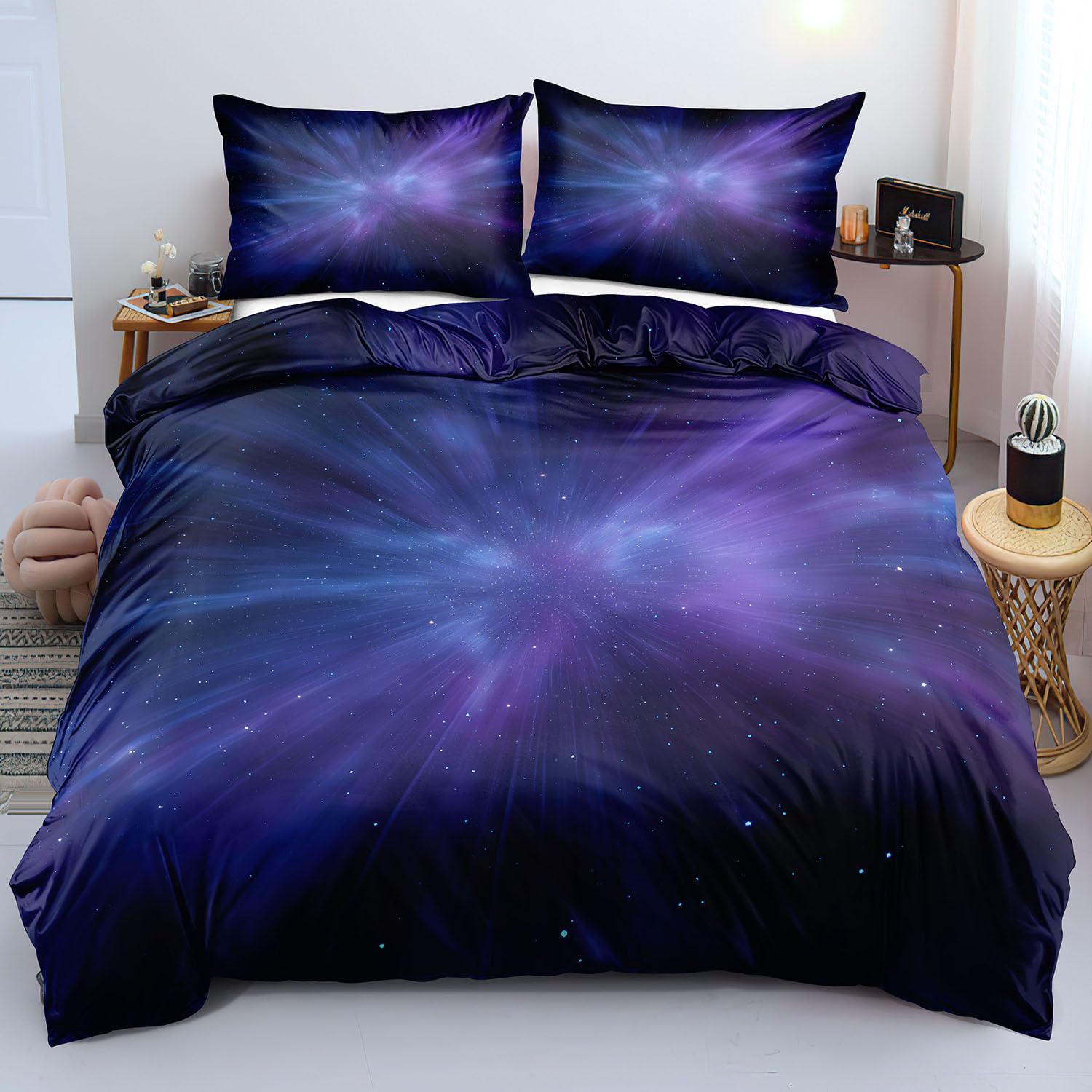Housse de couette galaxy réversible 140x200 pour calmer l'endormissement difficile des enfants