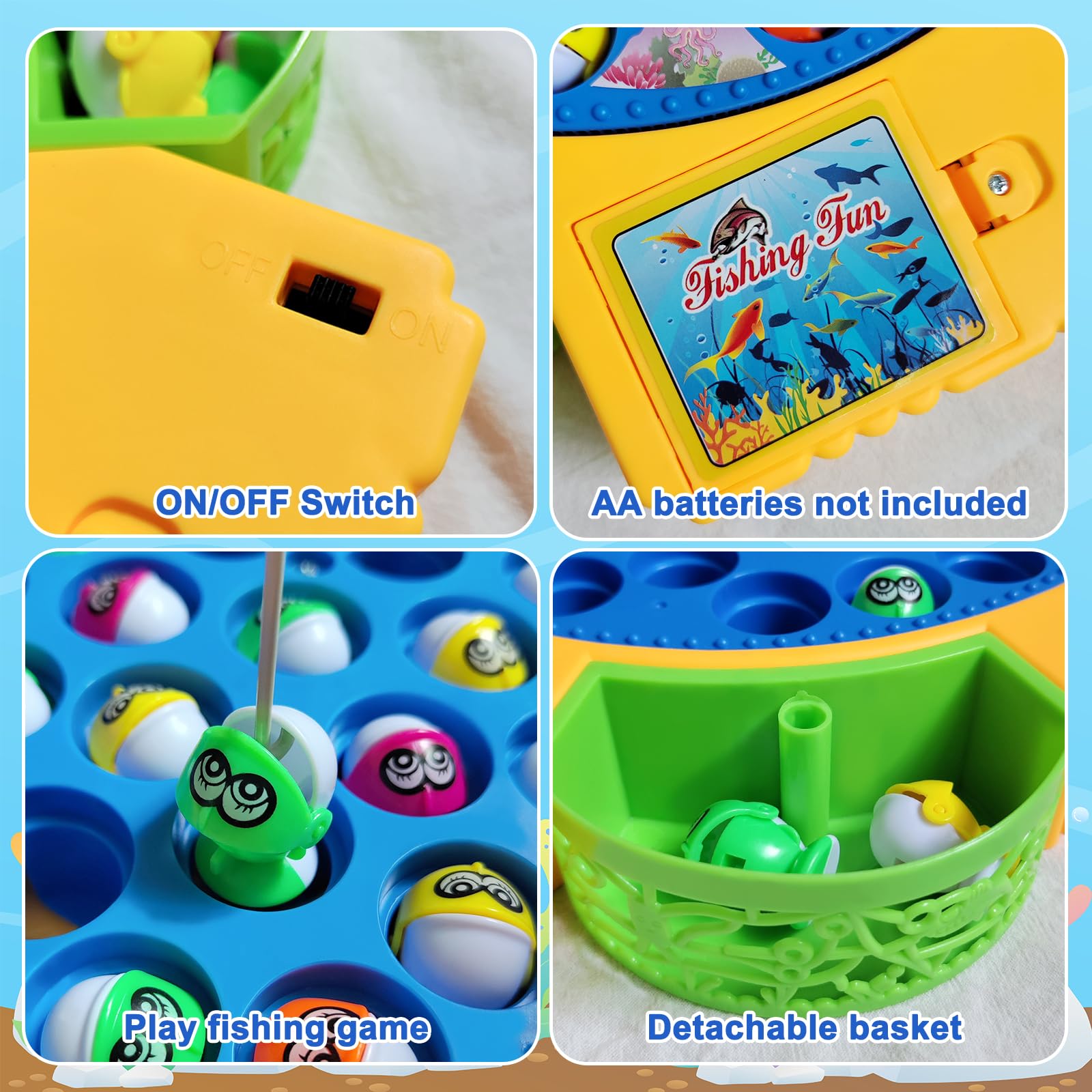 Qingning Jeu de Pêche à la Ligne Enfant avec 45 Poissons & 4 Cannes à Pêche, Jouet de Pêche Musical, Jeu Magnétique Éducatif, Jeux de Pêche Électriques, Cadeau Montessori pour Filles Garçons 3-6 Ans | 45 poissons - Jouet de pêche araigné avec musique - Jo