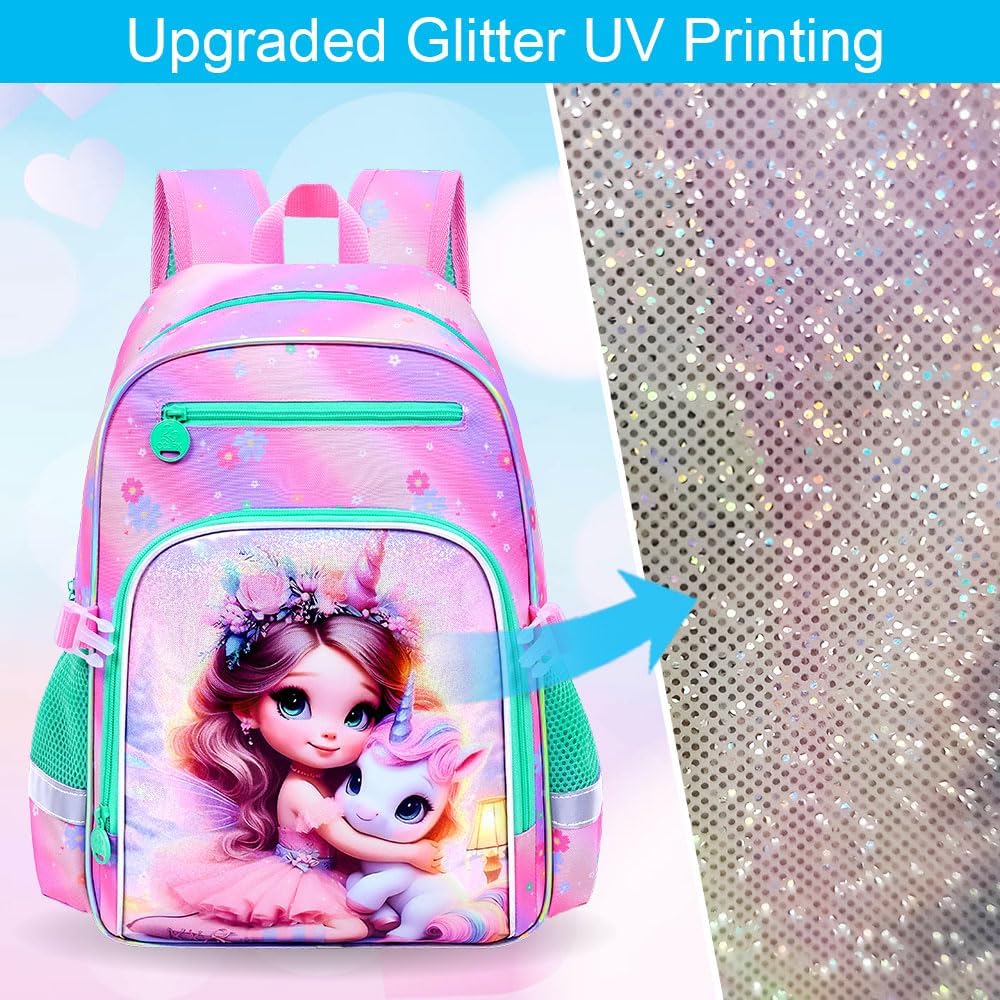 3PCS Girls Backpack, 16" Sequin Prechool Elementary Bookbag and Lunch Box - Image 3