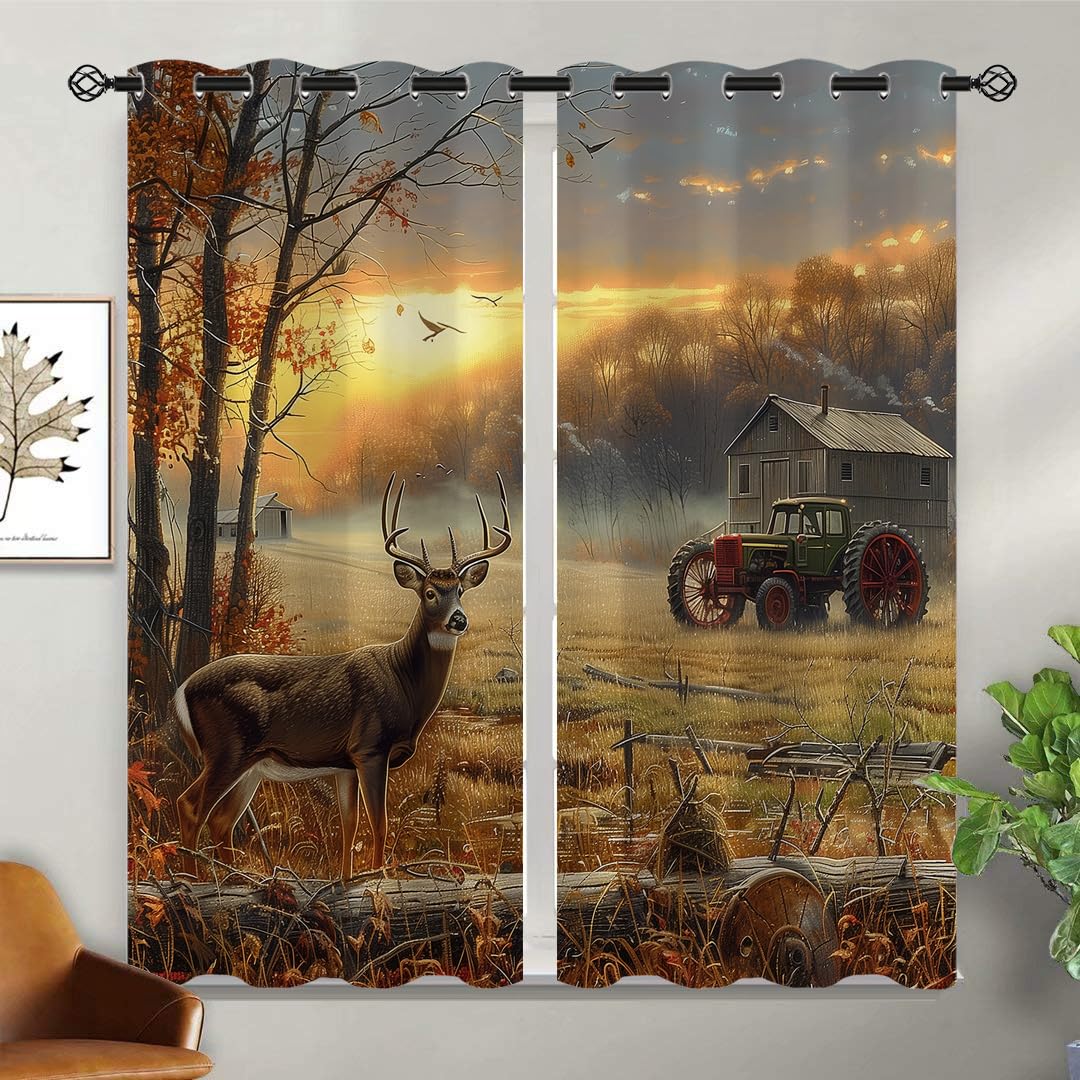 XINBADU Rustic Cabin Deer Blackout Curtains for Girls Boy Home Decor, Farm Country Farmhouse Elk Lodge Grommet Thermal Insulated Drapes Darkening Window Curtain for Bedroom Living Room, 42 x 45 Inch
