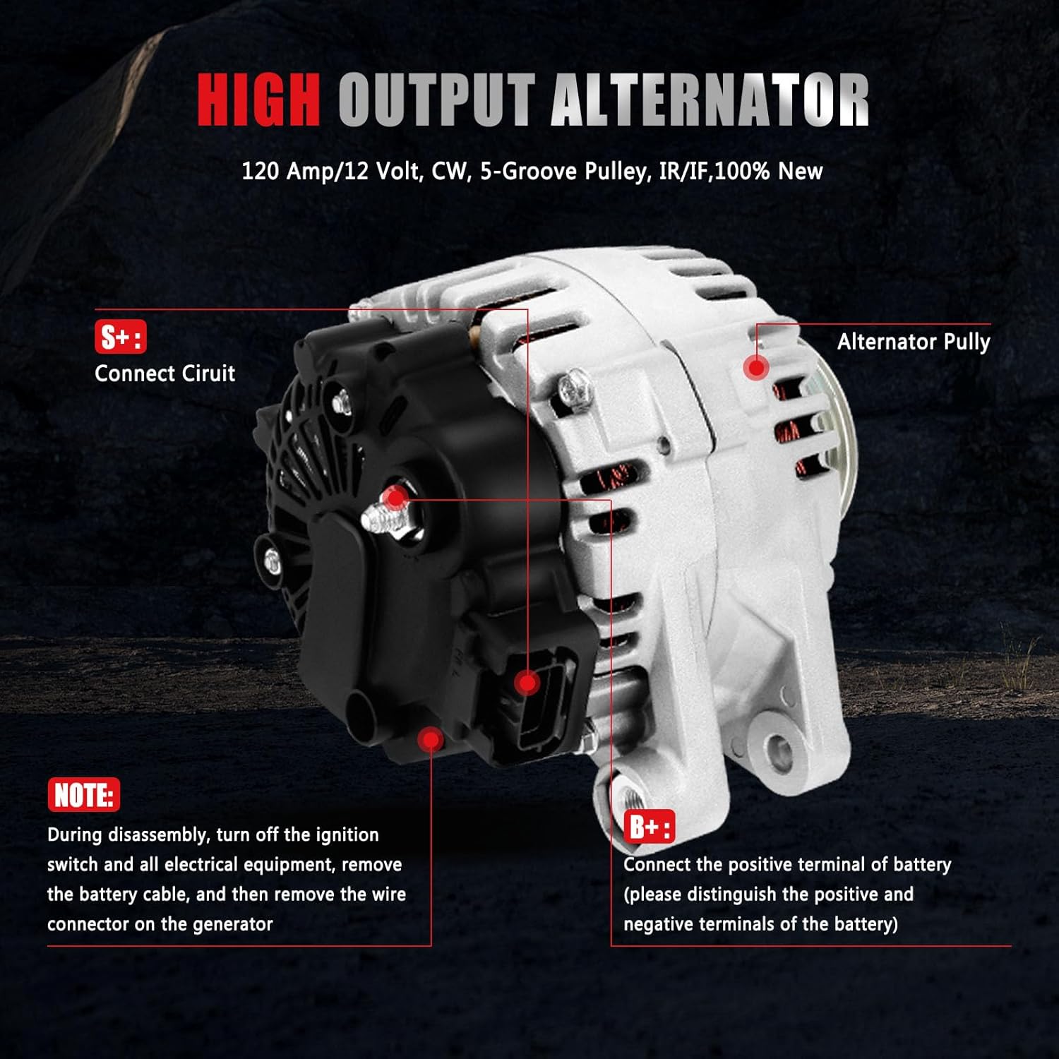 New Alternator Compatible for Kia for Sorento V6 3.5L 2003-2006, 120Amp/12Volt High Output Alternator Replaces 11012 AVA0045