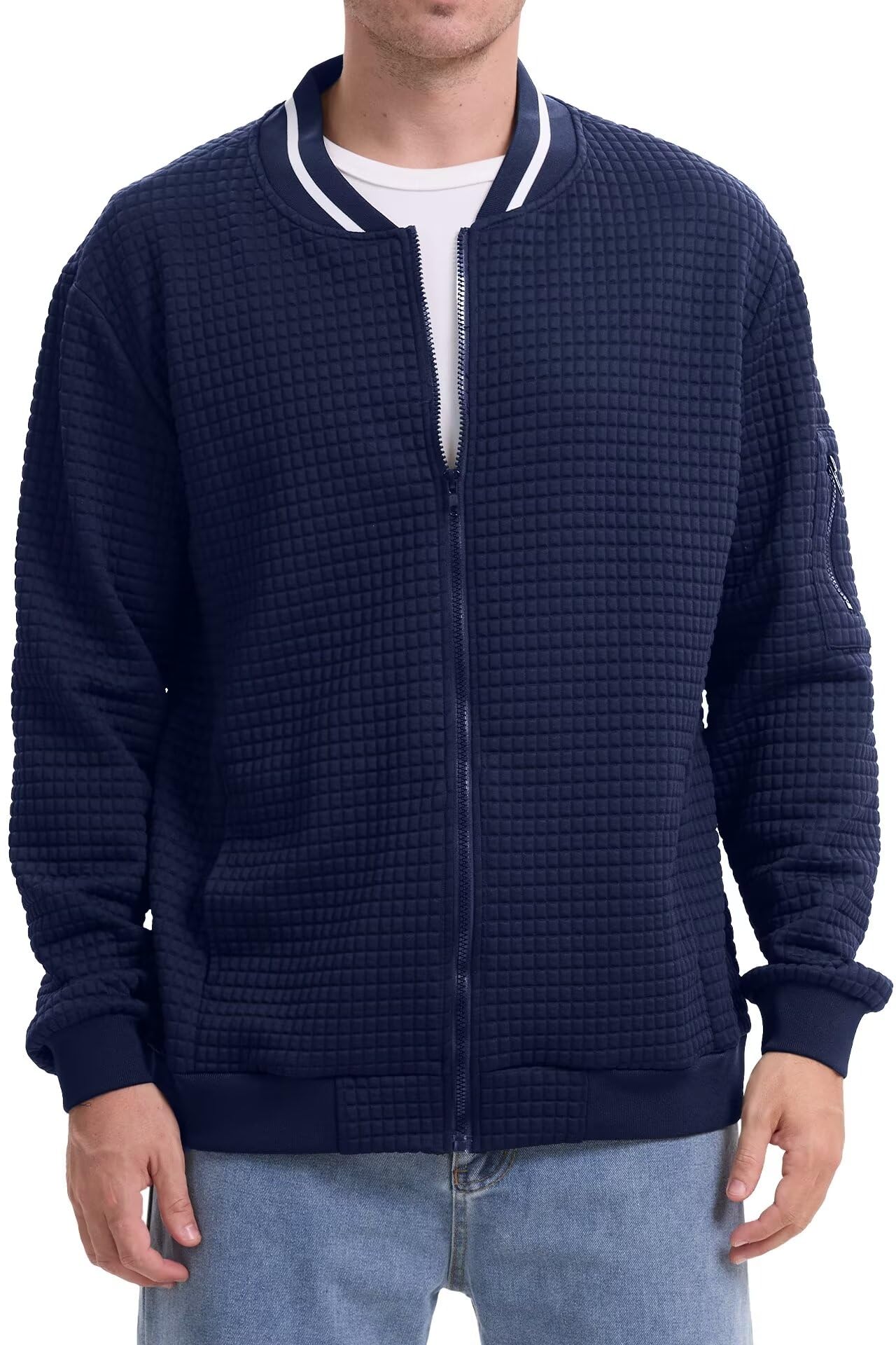 babyhealthyMens Varsity Jacket Casual Stylish Bomber Jackets Lightweight Zip Up Waffle Coats