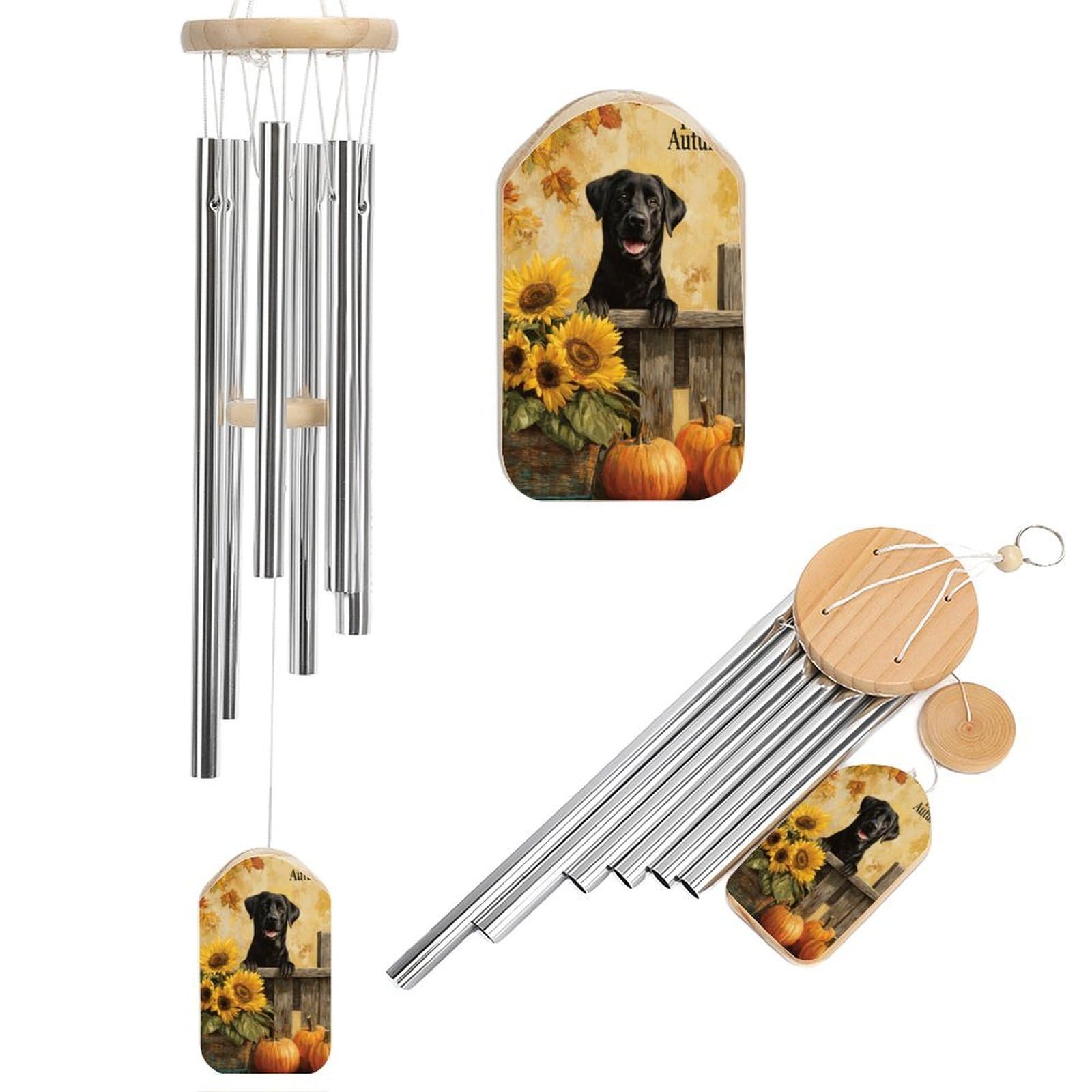 Black Labrador on A Wooden Railing Wind Chimes Memorial Deep Tone Windchime with 6 Aluminum Tubes Outdoor Backyard Garden Decoration