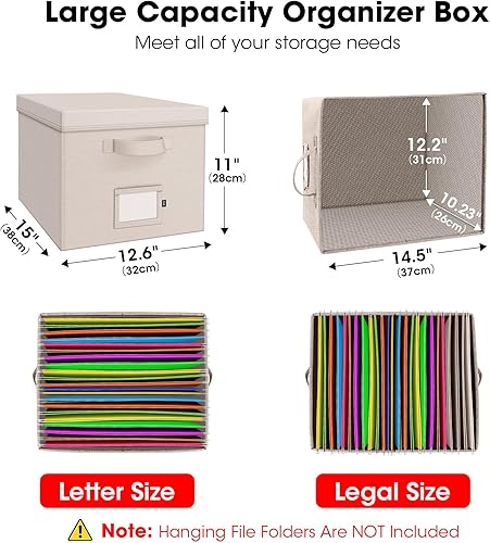Vista 31 de Caja organizadora de archivos con tapa, organizador de almacenamiento de documentos para carpetas de archivos de cartas/documentos legales - 15 x