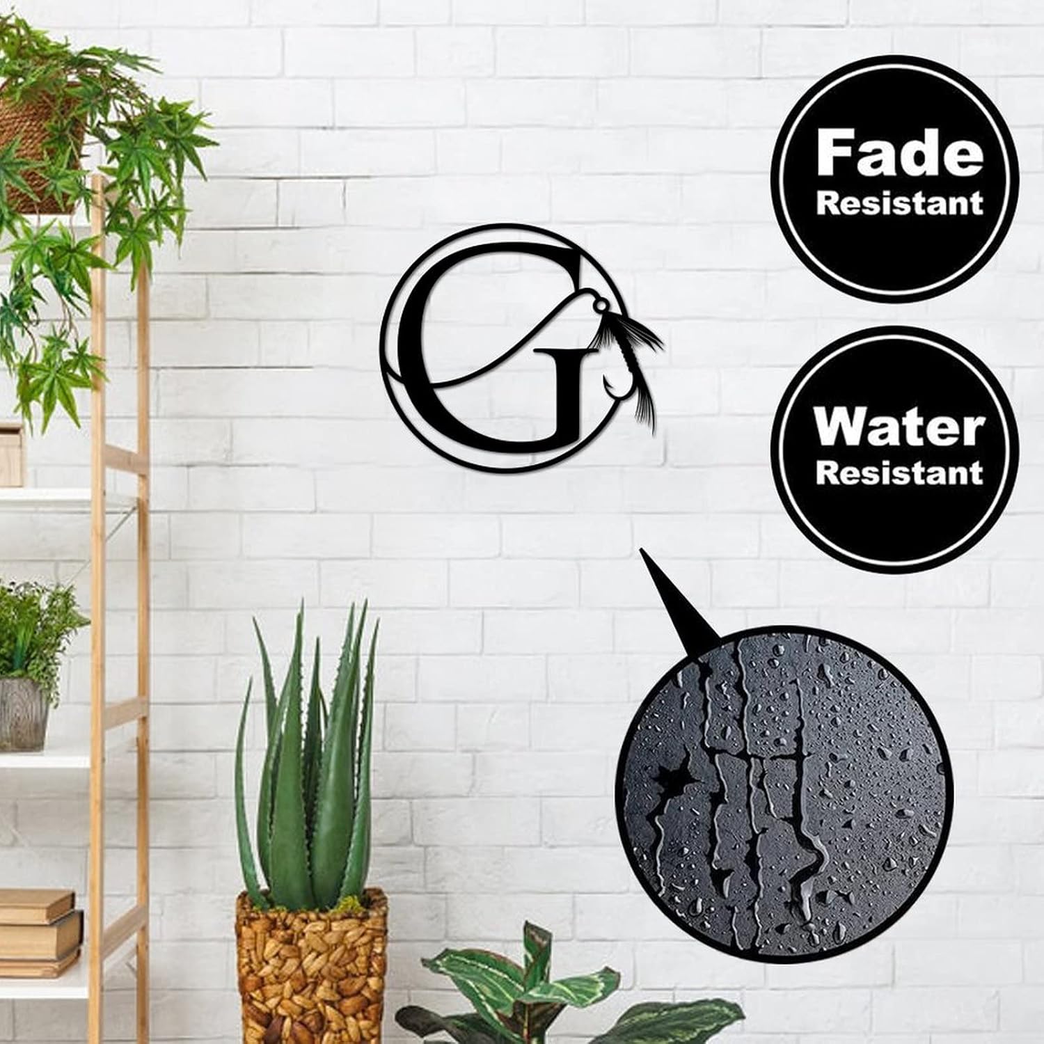 Laser Cut Metal Sign Personalized Customization of Fishhook Initials G Iron Art Wall Sculpture Hanging Plaque for Home Decor for Farmhouse Porch Yard Garden Gate 18inch