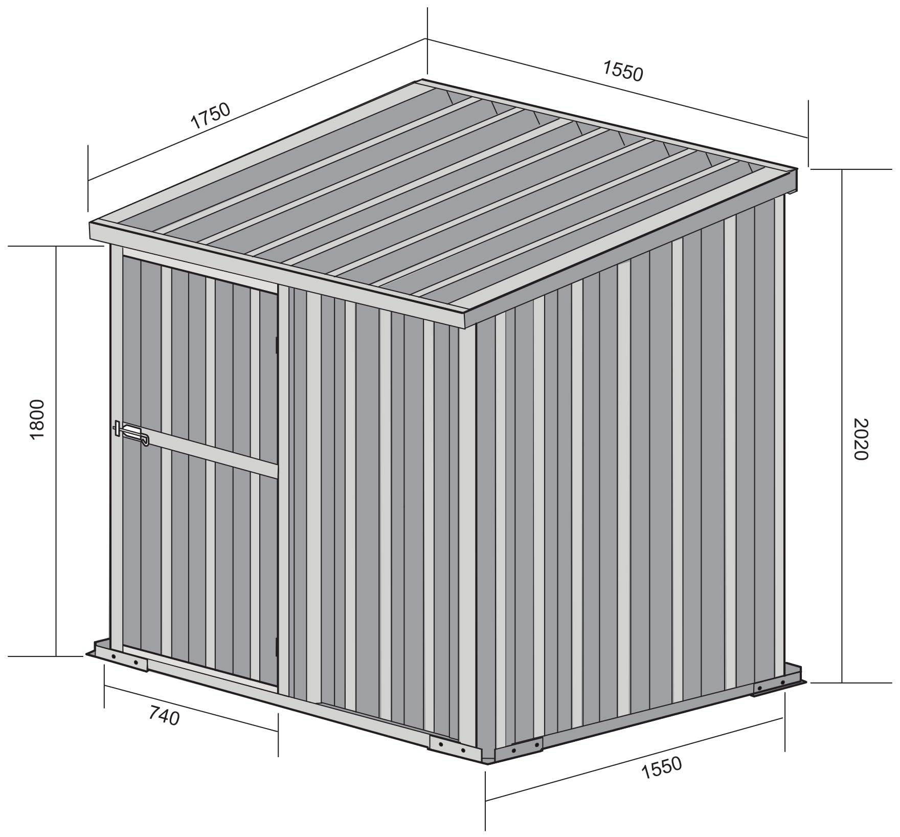 Box in Acciaio Zincato Casetta da Giardino in Lamiera 1.55 x 1.75 m x h2.02 m - 60 KG – 2.71 metri quadri (Finitura Legno)