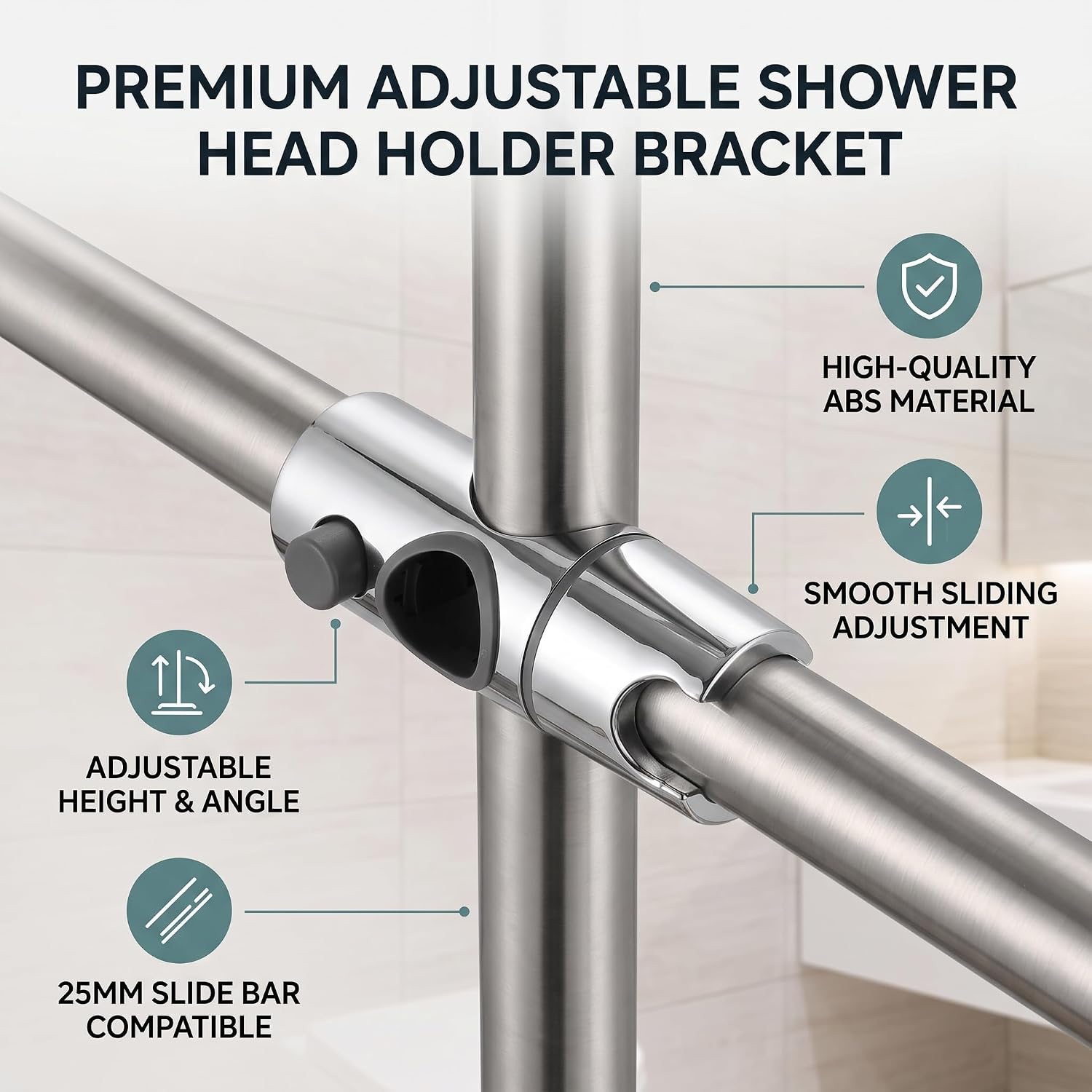 Adjustable Shower Bracket with Slide Bar Holder - 25mm Size for Bathroom Accessories image 5