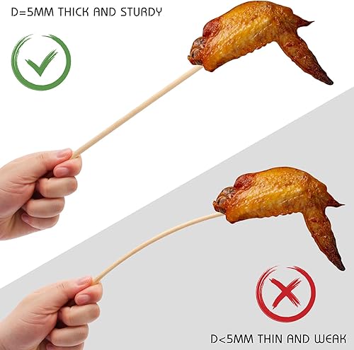 Miniatura 4 de HANSGO Pinchos de bambú natural, brochetas de madera de 0.197 in y 8 pulgadas para aperitivo, frutas, cócteles, kabob, fuente de chocolate,