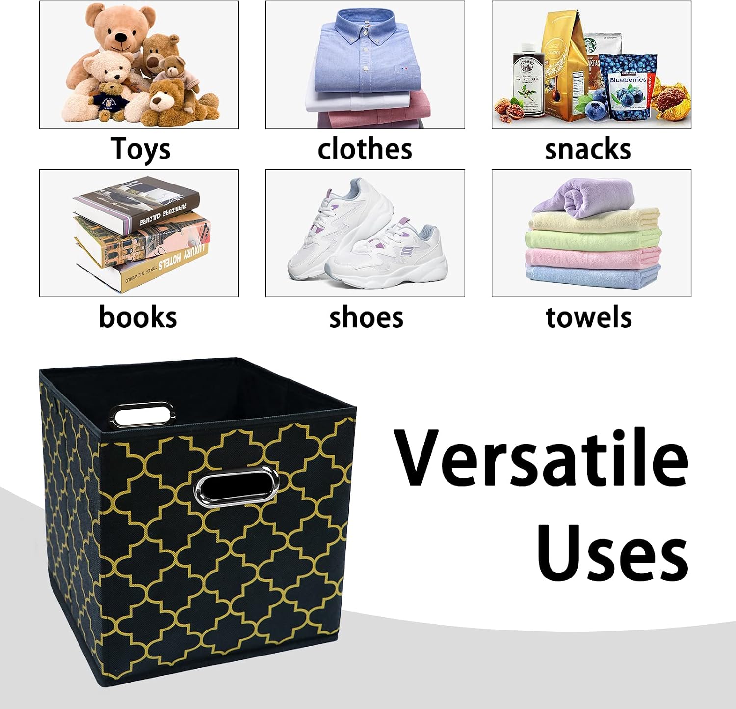 Black Foldable Storage Cubes Bins , Fabric Storage Box Cubes Organizer Baskets with Dual Handles for Home Organizer Black Gold image 3