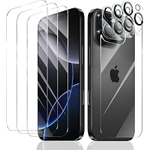 3+3+1-Pack, Screen Protector and Camera Lens Protector for iPhone 16 Pro Max with Back Tempered Glass Film, Impact-Protection, HD, Anti-Scratch, 9H Hardness, Case Friendly, Bubble Free