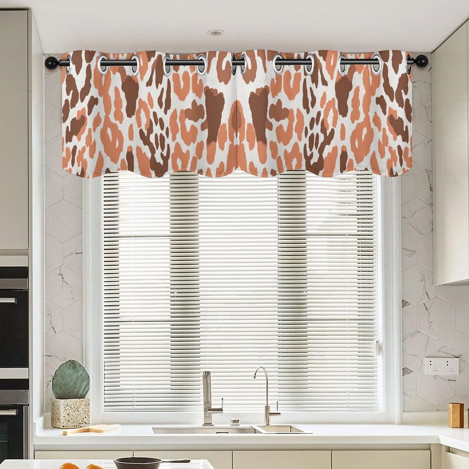 Cenefa de ventana tipo leopardo, cortina corta de alta calidad para cocina y salón