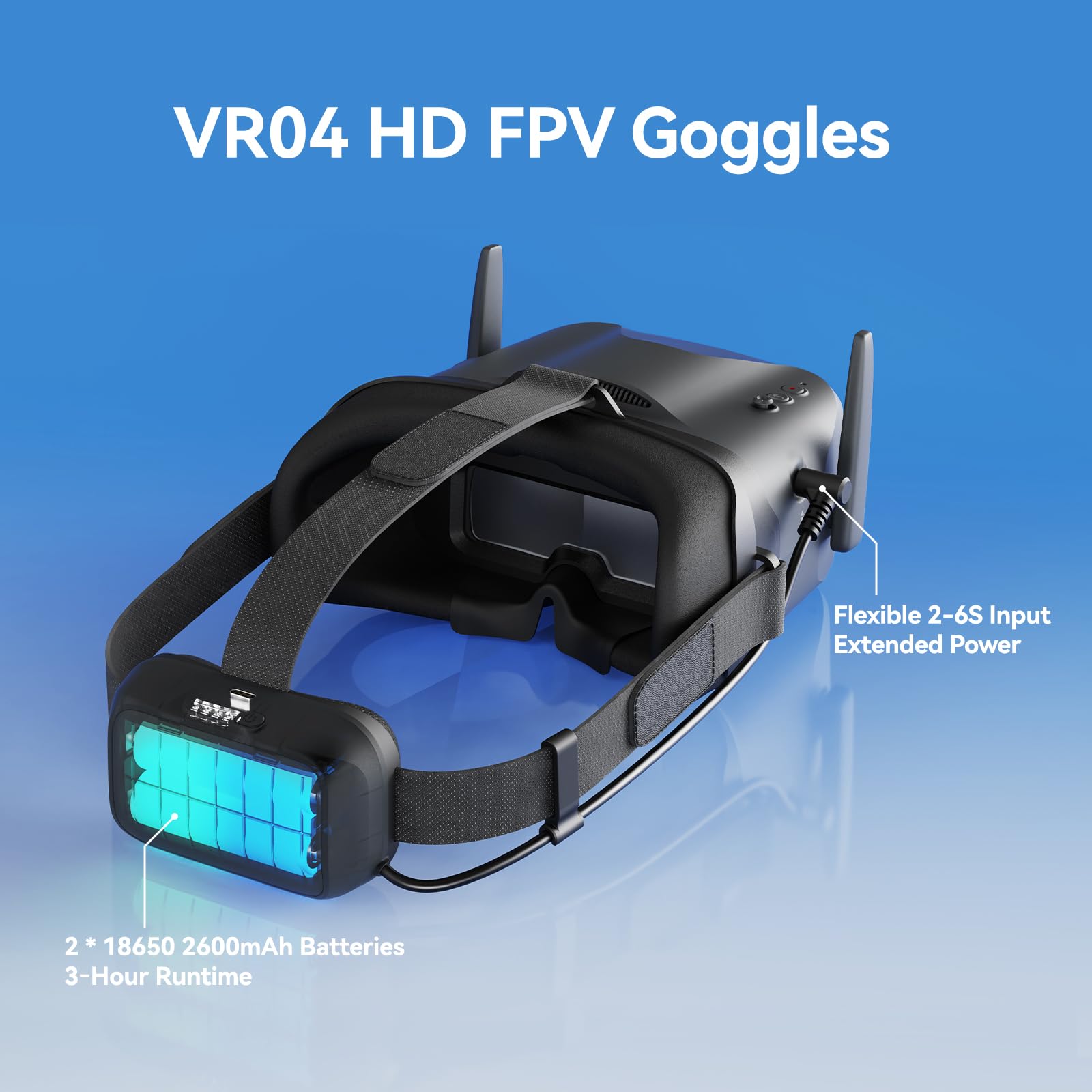 BETAFPV VR04 HD FPV Goggles with 1080P Resolution, 4.5'' Screen LCD, Micro SD Slot, 2 2600mAh Lipo Batteries Up to 3H, Adjustable Headband, Support Recording Replay Compatible for P1 Air Unit VTX — view 3