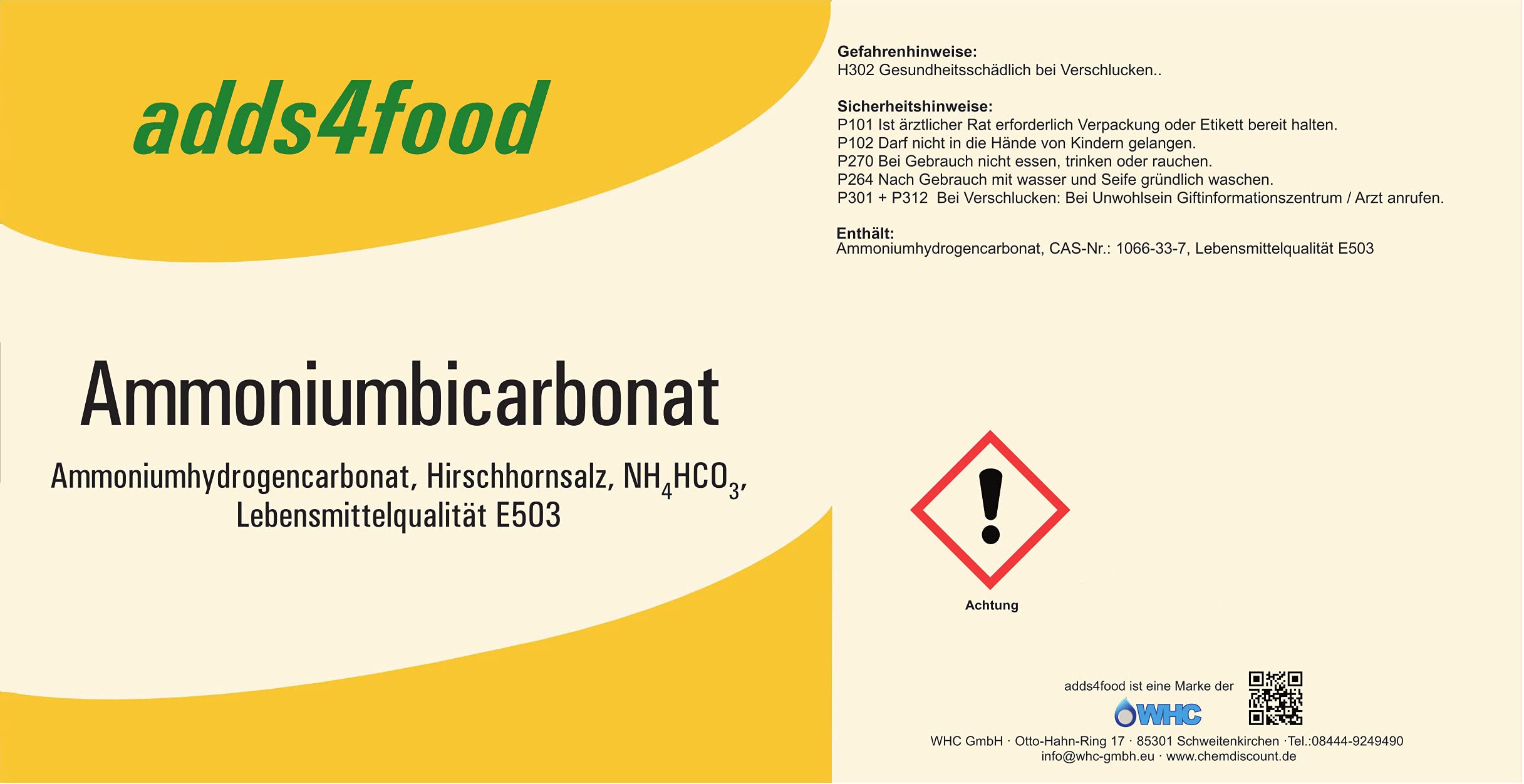 Ammoniumbicarbonat 25kg Lebensmittelqualität E503 Hirschhornsalz ABC-Trieb