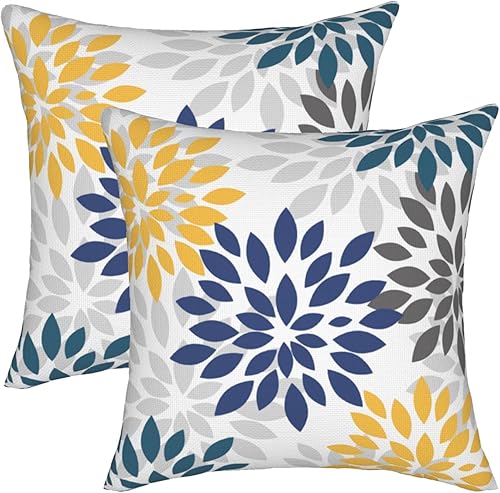 SHAPTOY Fundas de almohada azul marino y amarillo de 18 x 18 pulgadas, color verde azulado y gris moderno, funda de almohada geométrica para