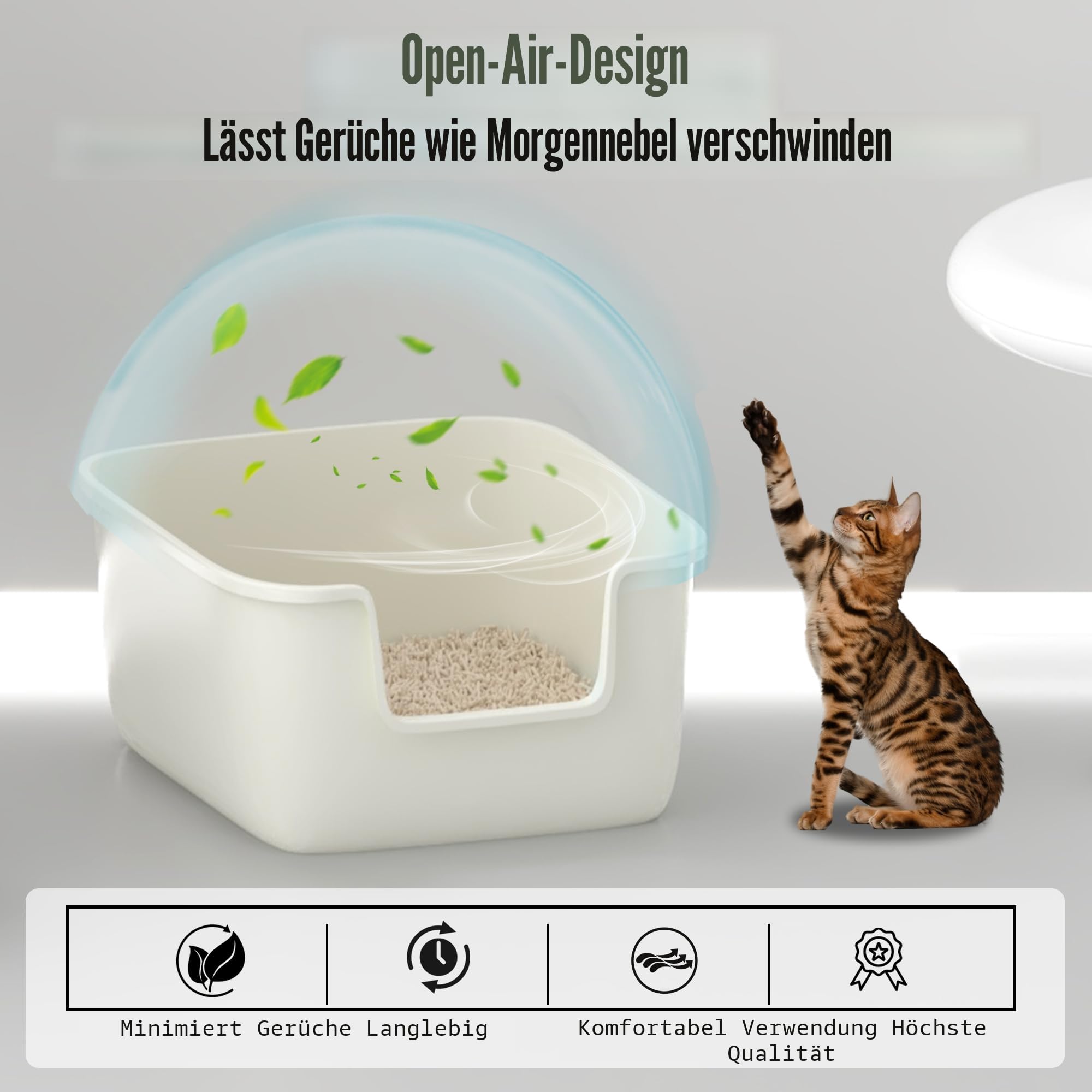 Suhaco Katzenklo Mit Hohem Rand Anti-Spritz Oben Einstieg 49 x 42 x 22 cm Leicht Zu Reinigen Katzentoilette Mit Niedrigem Einstieg Für Kleine Und Mittelgroße Katzen Toilette, Weiß M