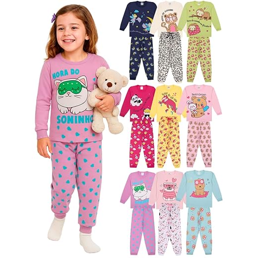 Kit Sortido 4 Peças Pijama Bebê Menina Manga Longa - 2 Conjuntos Pijama Bebê Feminino Algodão