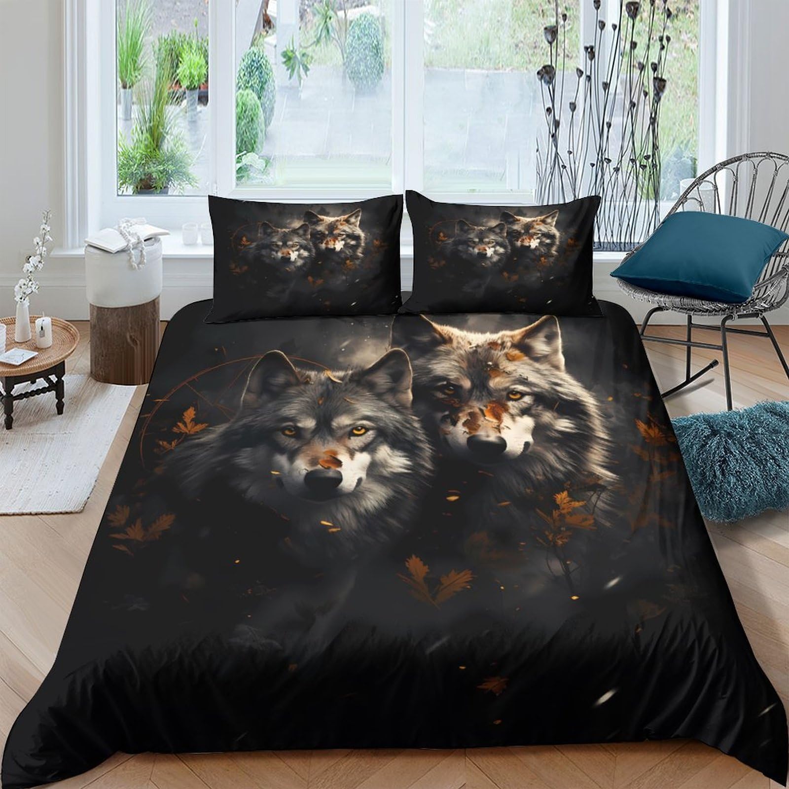 Ctjqhvkz Style-2 3D Printed Wolf Forest Fitted Sheet Microfiber Black Bed Cover For Bedroom Dorm Mattress Protection Decor Single（135X200cm）