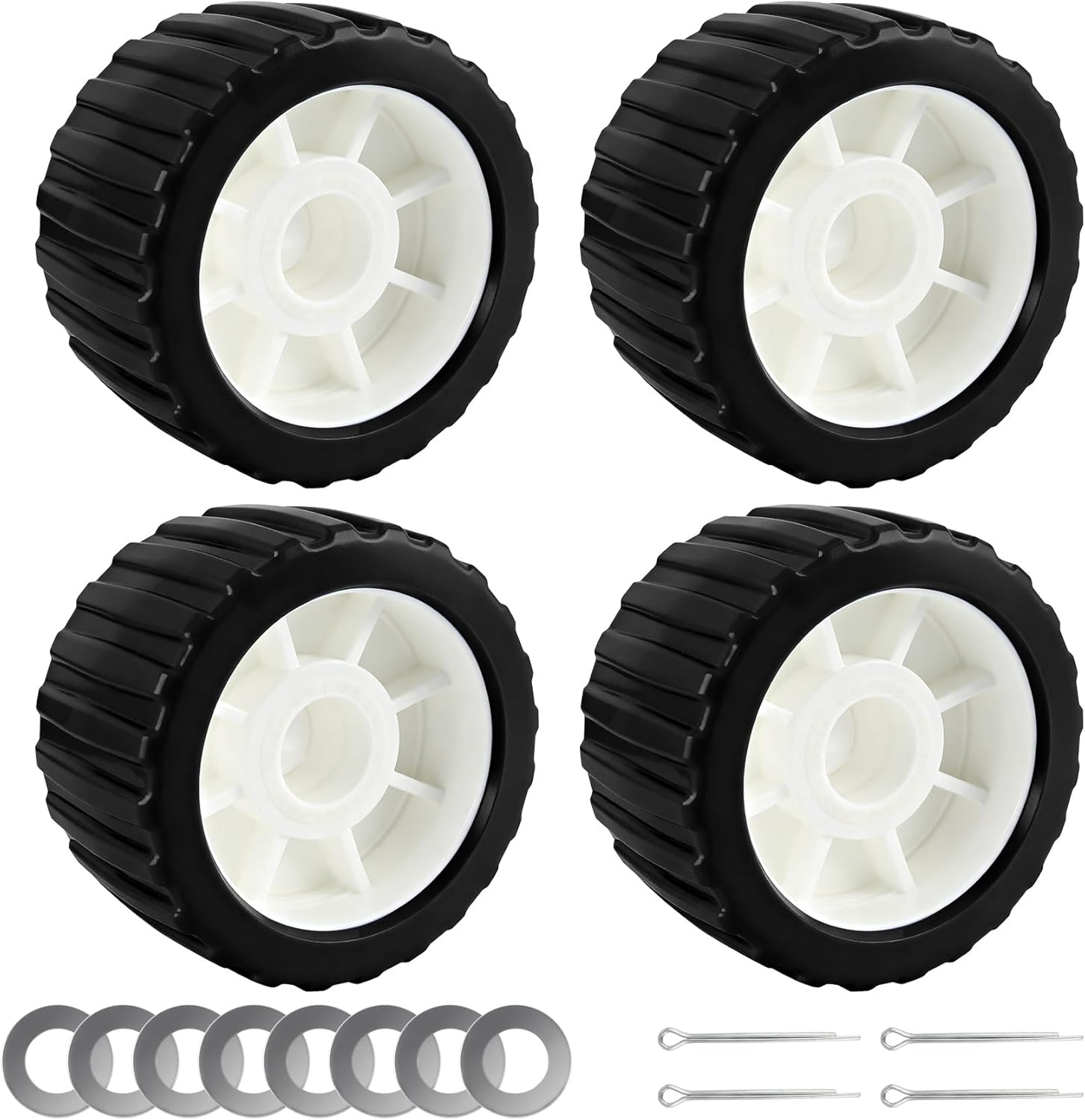 ORLANG 3" Width x 5" OD Heavy Duty Boat Trailer Ribbed Wobble Rollers, Boat Trailer Roller,Boat Wobble Roller,Marine Ribbed Wobble Roller Kit with Washers and pins (Blue/Black/Yellow)