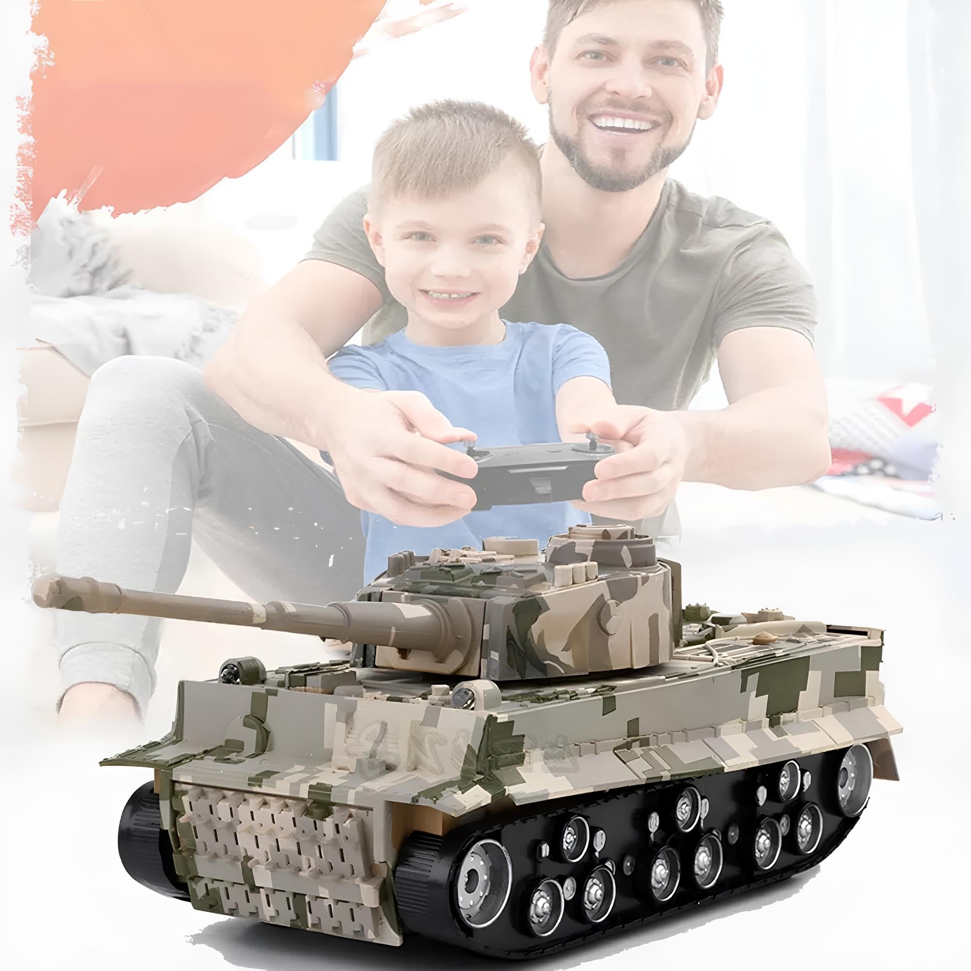 Char RC Tank 28 Cm Avec Effets Sonores Et Lumières - Tourelle Pivotante 360°, Camouflage, Télécommande
