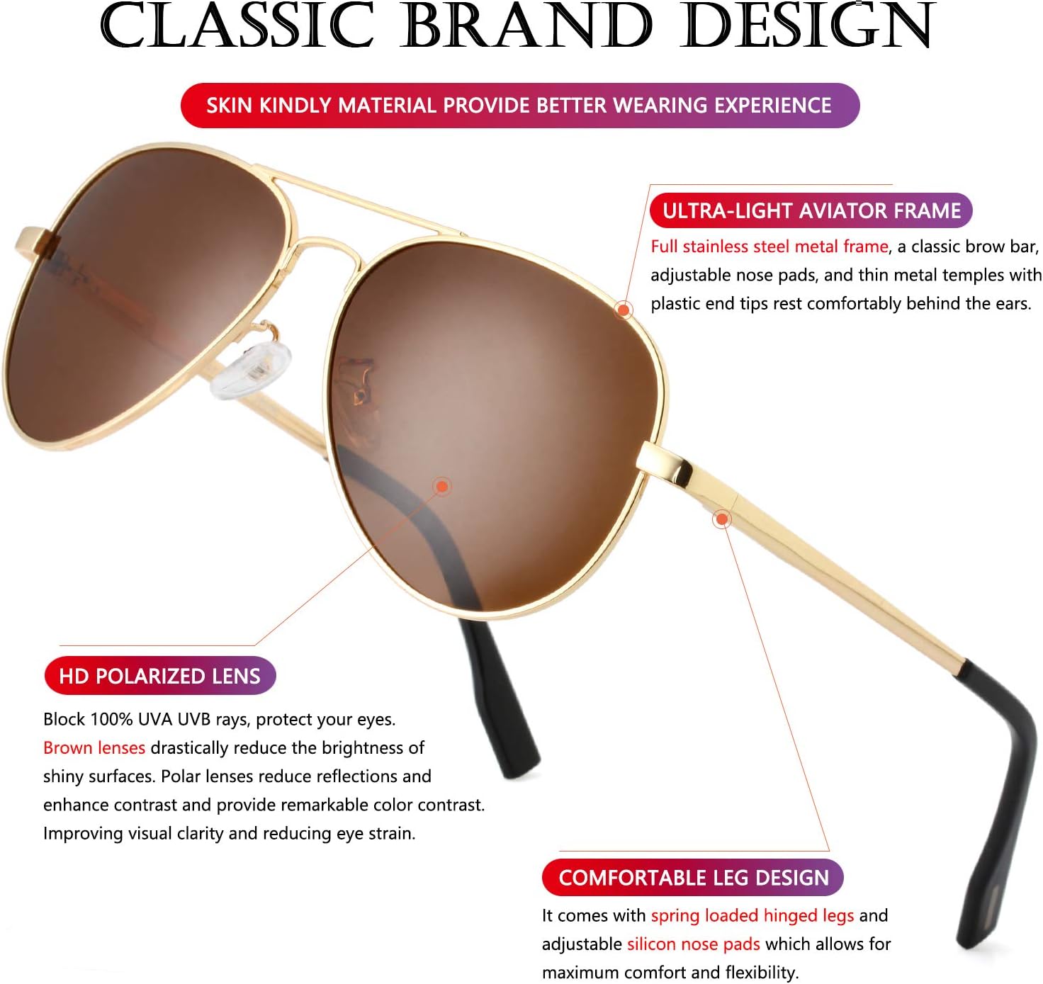 AIEYEZO Classic Aviator Polarized Sunglasses for Men Women Spring Hinge Metal Frame UV400 Protection - Image 4