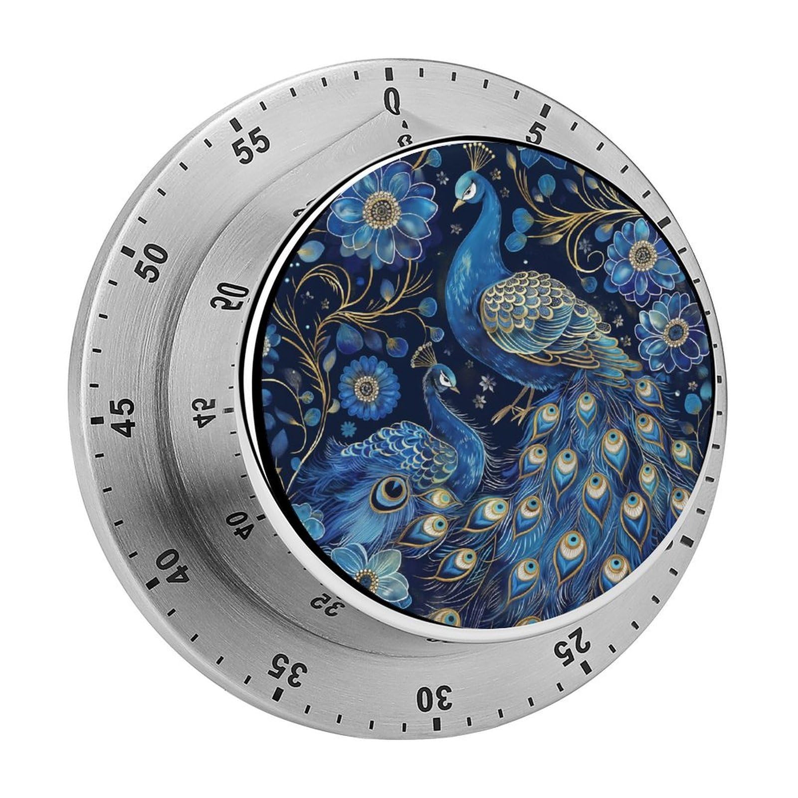 Peacock Blue Flower Kitchen Timer Magnetic Countdown Countup Timer for Cooking Baking 8x8cm