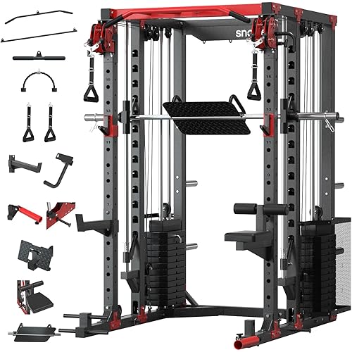 ALL10 Smith Machine for Home Gym, Power Rack with Cable Crossover, Squat Rack with Leg Press and Advanced LAT Pull-Down, 2000LB Weight Capacity