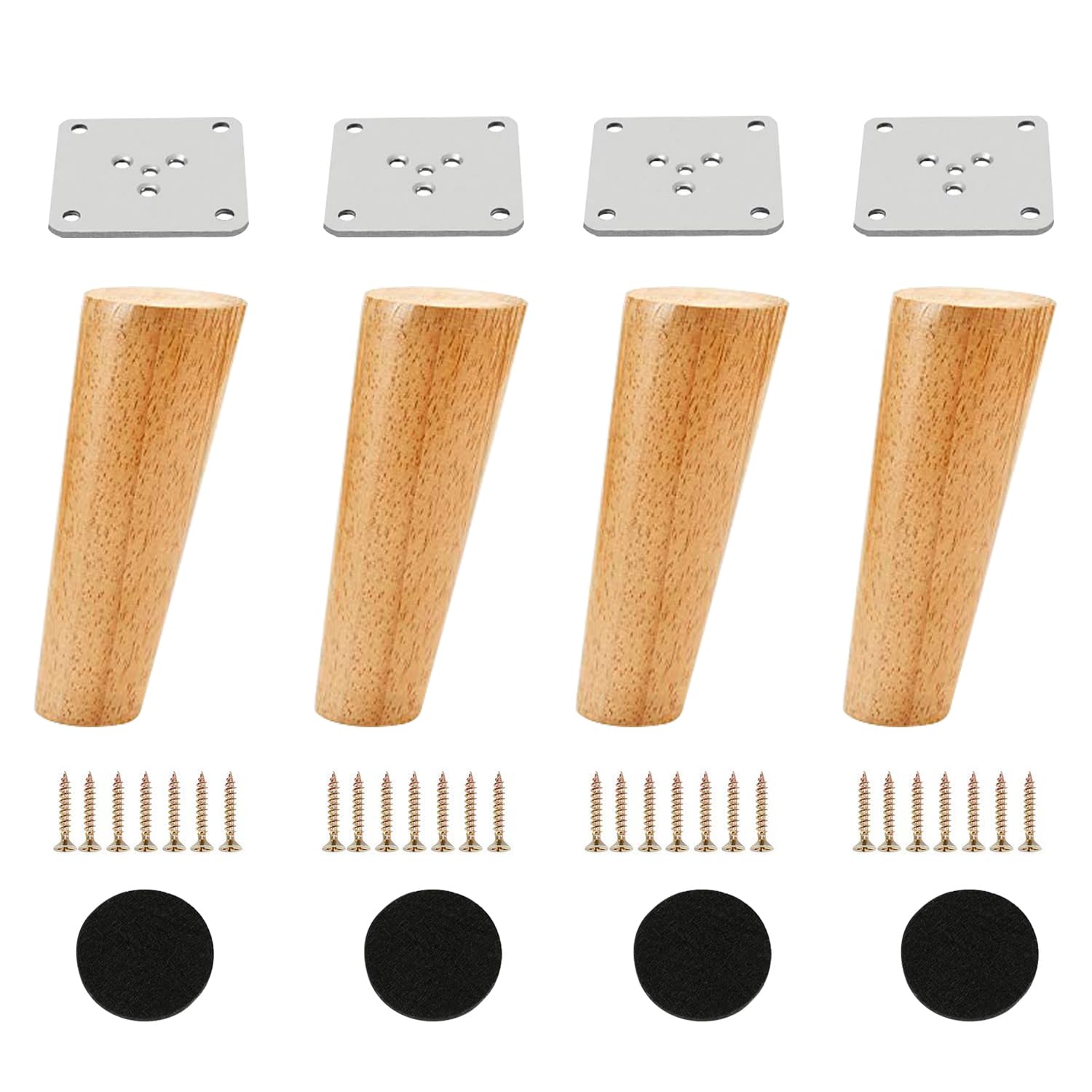 Alecutremy Wood 6 Inch Tapered Furniture Legs Set of 4 Round Solid