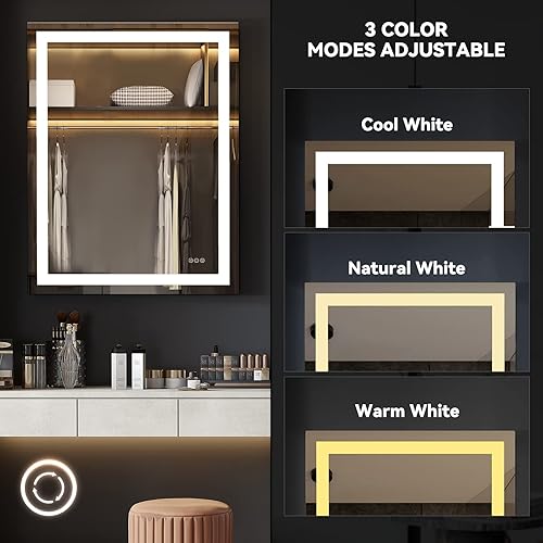 Miniatura 3 de ANTEN - Espejo LED de baño con luces de 32 x 24 pulgadas, espejo LED de vidrio templado para baño, temperatura de 3 colores e iluminación regulable