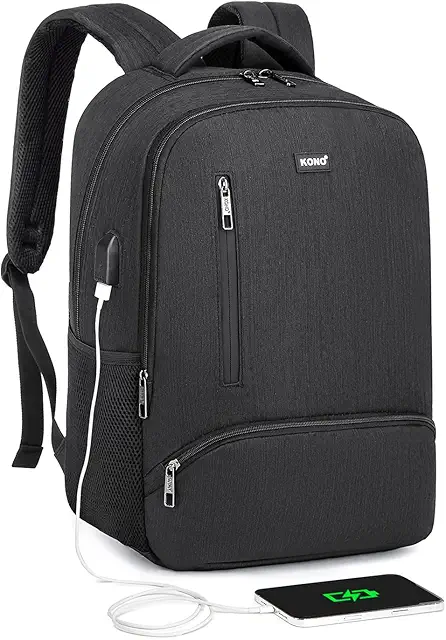 Imagen relacionada con Kono Mochila para ordenador portátil de viaje y trabajo de negocios con puerto de carga USB mochila ligera para computadora portátil bolsa de escuela secundaria para niños muchachas hombres mujeres