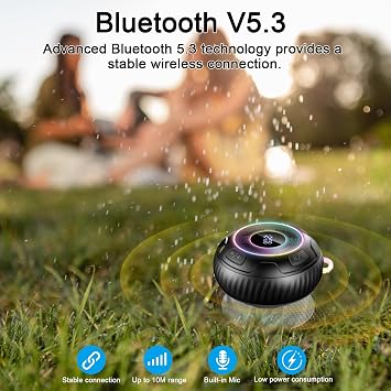 Bluetooth Shower Speaker, 2025 Portable Speaker Bluetooth 5.3 with HD Deep Bass, Built-In Mic, Mini Wireless Speaker IP7 Waterproof with Suction Cup LED Display, RGB Lights for Outdoor Bathroom, Party