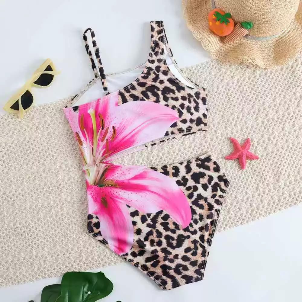 Traje de baño de verano para niña con estampado floral, estilo bikini, traje de baño para adolescentes y niños grandes, protección solar