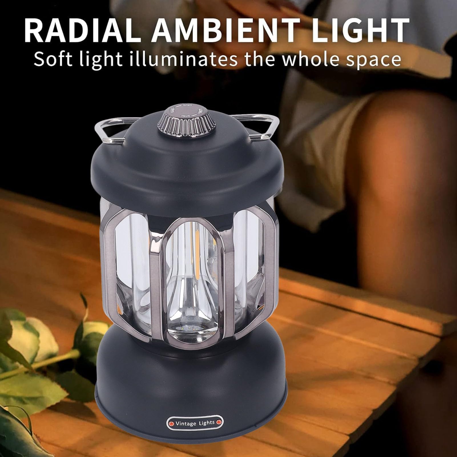 Latarnia kempingowa LED w stylu retro, ładowalna lampa kempingowa typu C przenośne światła kempingowe i latarnie kempingowe 3 tryby ściemniania z haczykiem Lampa namiotowa (czarna)
